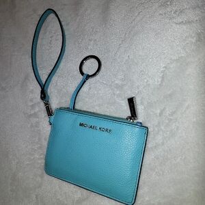 Michael Kors wristlet card wallet teal color